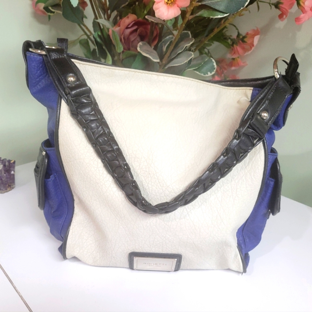 NEW Condition genuine leather blue and white shoulder bag braided leather strap - Picture 13 of 13